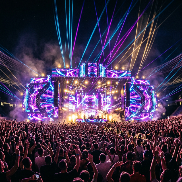 Massive concert stage with stunning video mapping projections